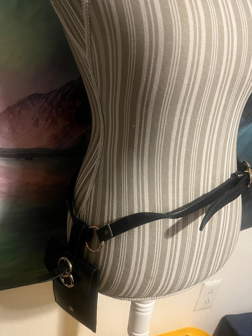 Black Leather Belt Bag with Gold Hardware